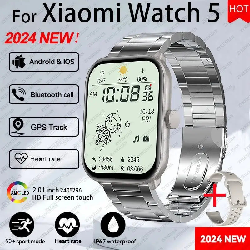 New BOXUXING Watch 5 Global Version Men Women HD AMOLED Screen Heart Rate Bluetooth Call GPS Track Waterproof Sports Smart Watch