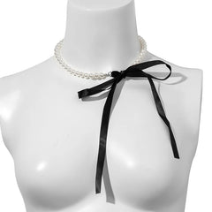 Wedding Party Jewelry Long Black Ribbon Choker Necklace For Women Elegant