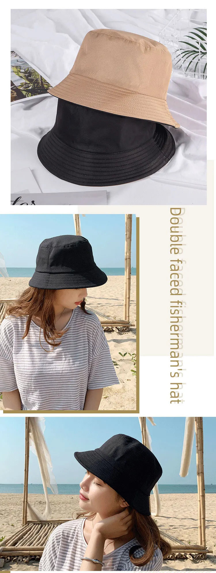 Double-sided Wearing Cap Solid Color Bucket Hat Men Women Sun Hat Reversible Fisherman Hat Summer Panama Cap Sun Fishing Gorros