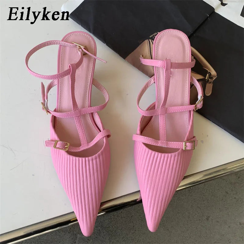 Eilyken Spring New Brand Women Pumps Shoes Fashion Pleated Pointed Toe Ladies Elegant Slingback Sandals Zapatilla De Muje