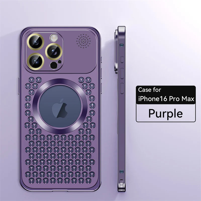 Metal Heat Dissipation Phone Case For iPhone 13 12 14 15 16 Pro Max Plus Magnetic Aluminum Cover Magsafe For IPHON 16 17 ProMax