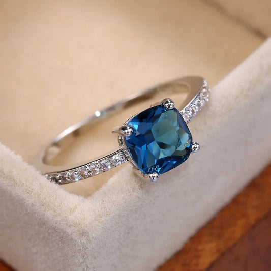 Square Blue Series Stone Women Rings Simple Minimalist Pinky Accessories Ring