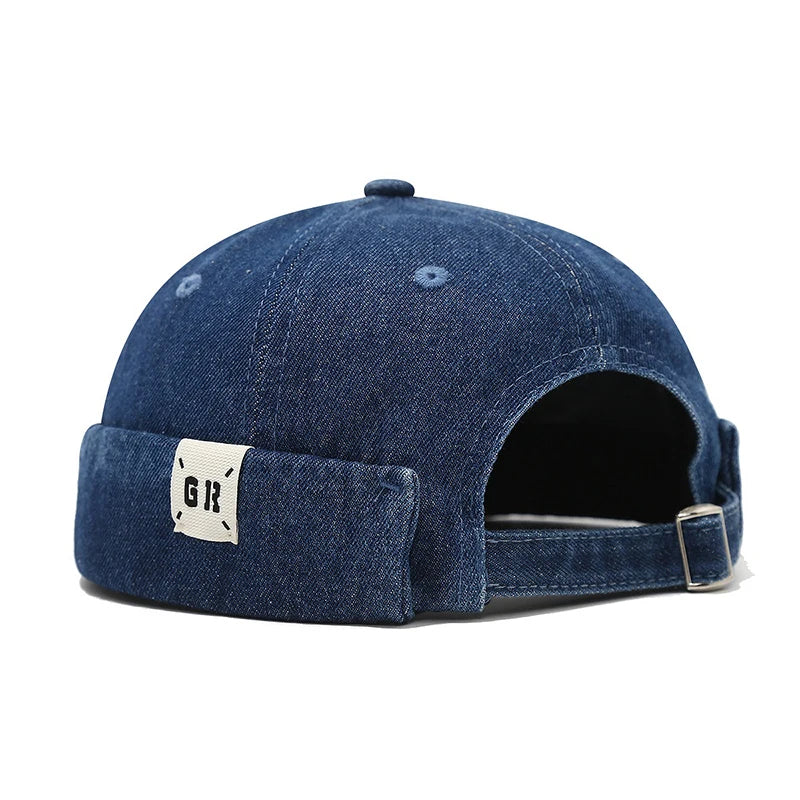 Bocca Denim Docker Cap Without Visor Letter Label Brimless Caps Adjustable Solid Color Hats Unisex Adult Retro Hip Hop Street