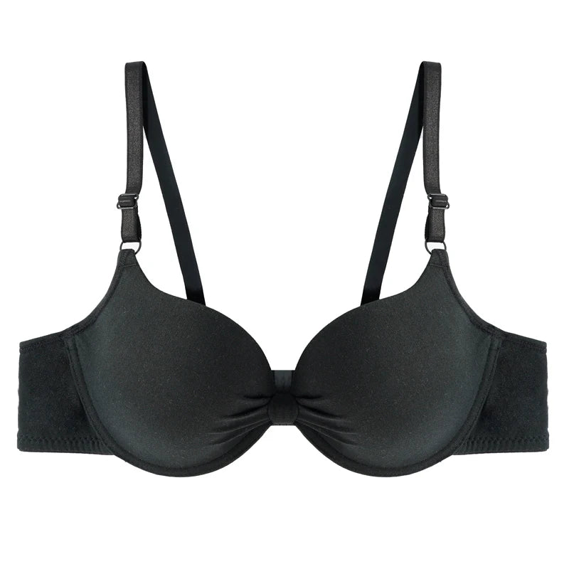 Women Cotton Gathered Bra Deep V Underwire Ladies  Brassiere Push Up