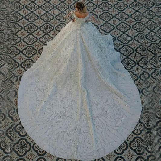 White Bridesmaid Dresses: Beading Long Sleeves Wedding Dresses Glitter Sequined