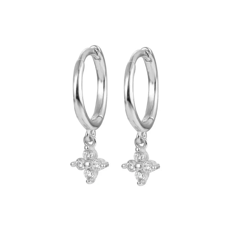 WANTME 925 Sterling Silver Romantic Color Zircon Three-petal Flower Stud Earrings for Women Fashion Huggies Piercing Jewelry