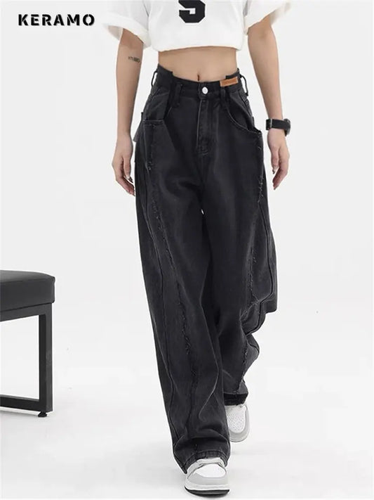Women Baggy  Long Jeans Harajuku Black Wide Leg Trousers Streetwear