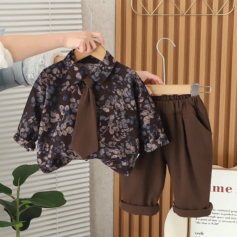 Boys Clothes Sets Spring Autumn 2025 Children Fashion Shirts Tie Pants 2pcs Party Suit For Baby Tracksuits Kids Outfits Toddler