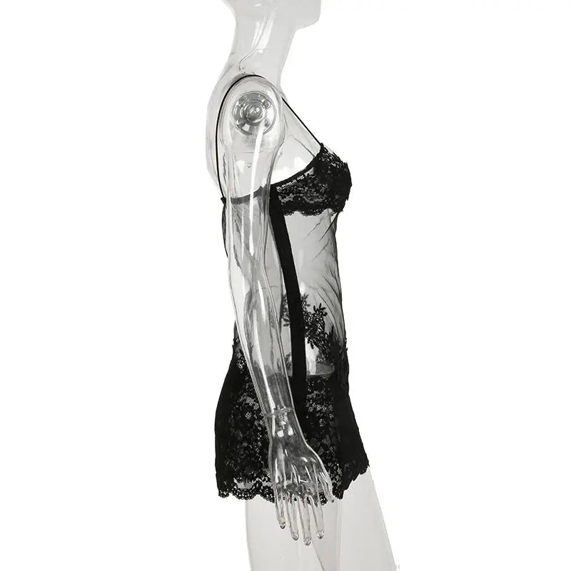 Sheer Lace Camisole Dress with Ultra Spicy and Lightweight Mesh; Sexy Dress for A Minority of Hot Girls