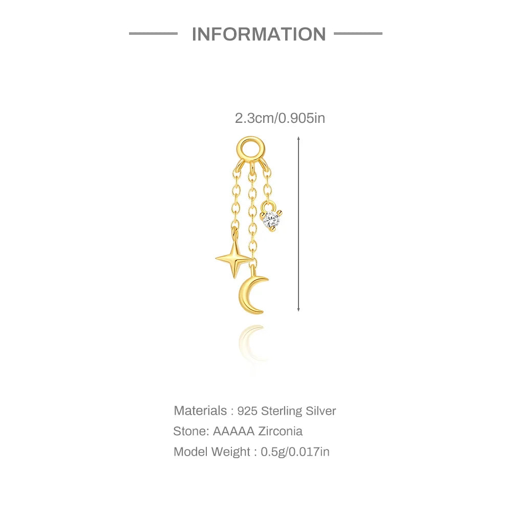 CANNER 1PC 925 Sterling Silver Horse Eye Chain Tassel Zircon Drop Earrings For Women Ins Minimalism Geometric Earrings Gift