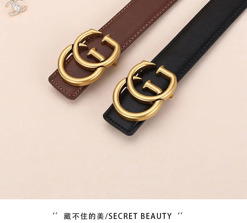 Women's leather belt with smooth buckle; simple and fashionable business belt for men; versatile belt for trousers