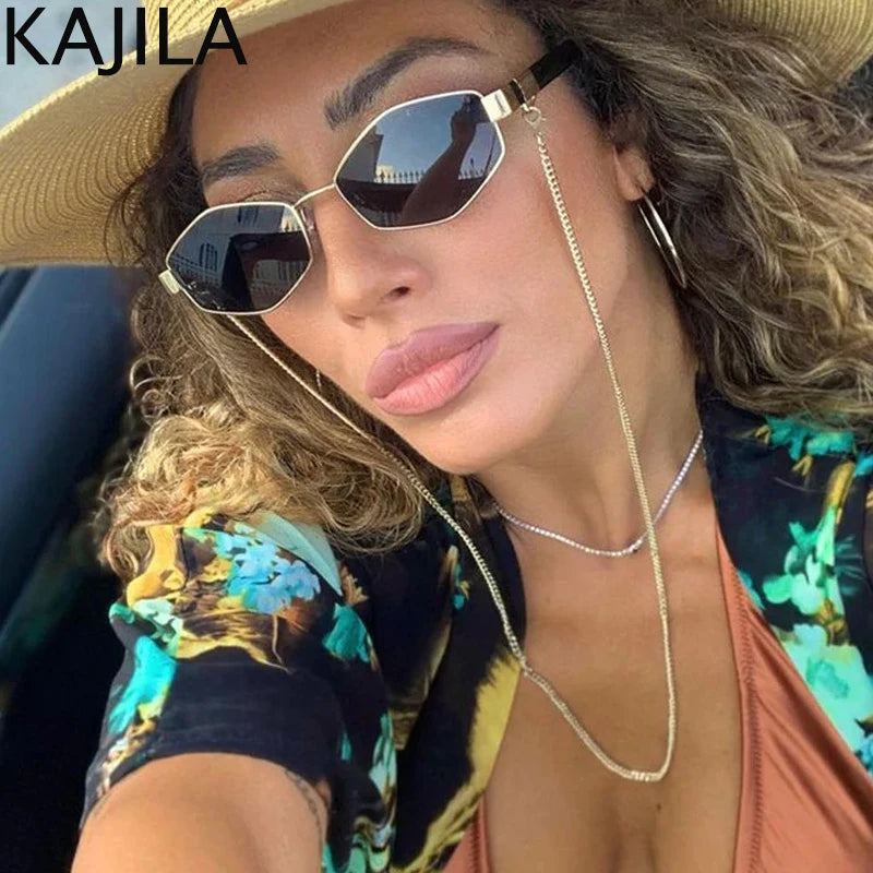 Sunglasses Women With Chain Brand Designer Punk Sun Glasses