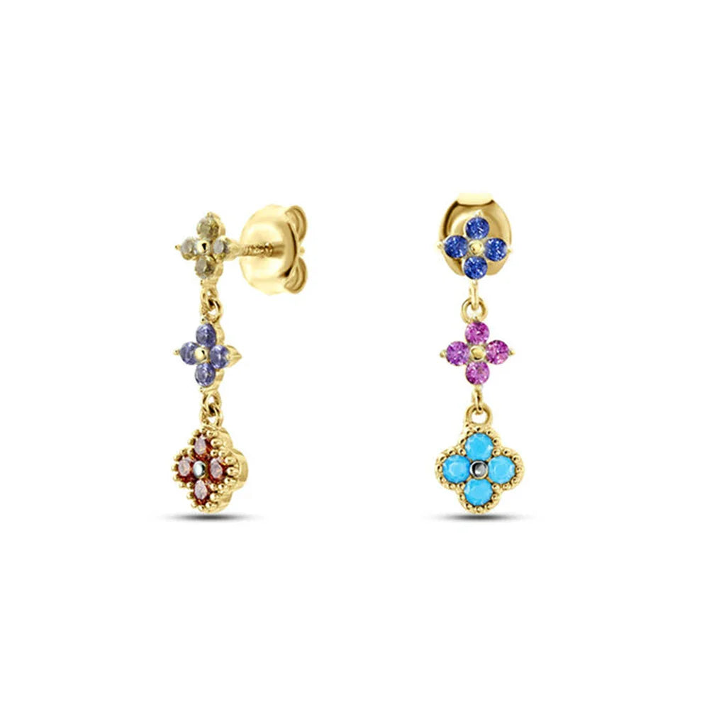 ROXI S925 Sterling Silver Petals Stud Earring Microinlaid Colorful Cubic Zirconia Chain Tassel Earrings For Women Dangle Earring