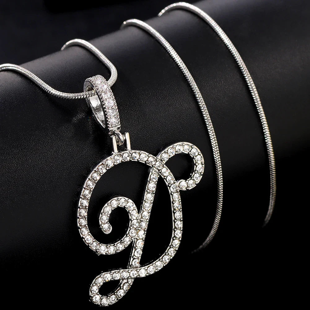 Flatfoosie New A-Z Cursive Initial Letter Name Pendant Necklace For Women Simple Rope Chain Letter Necklace Fashion Jewelry Gift