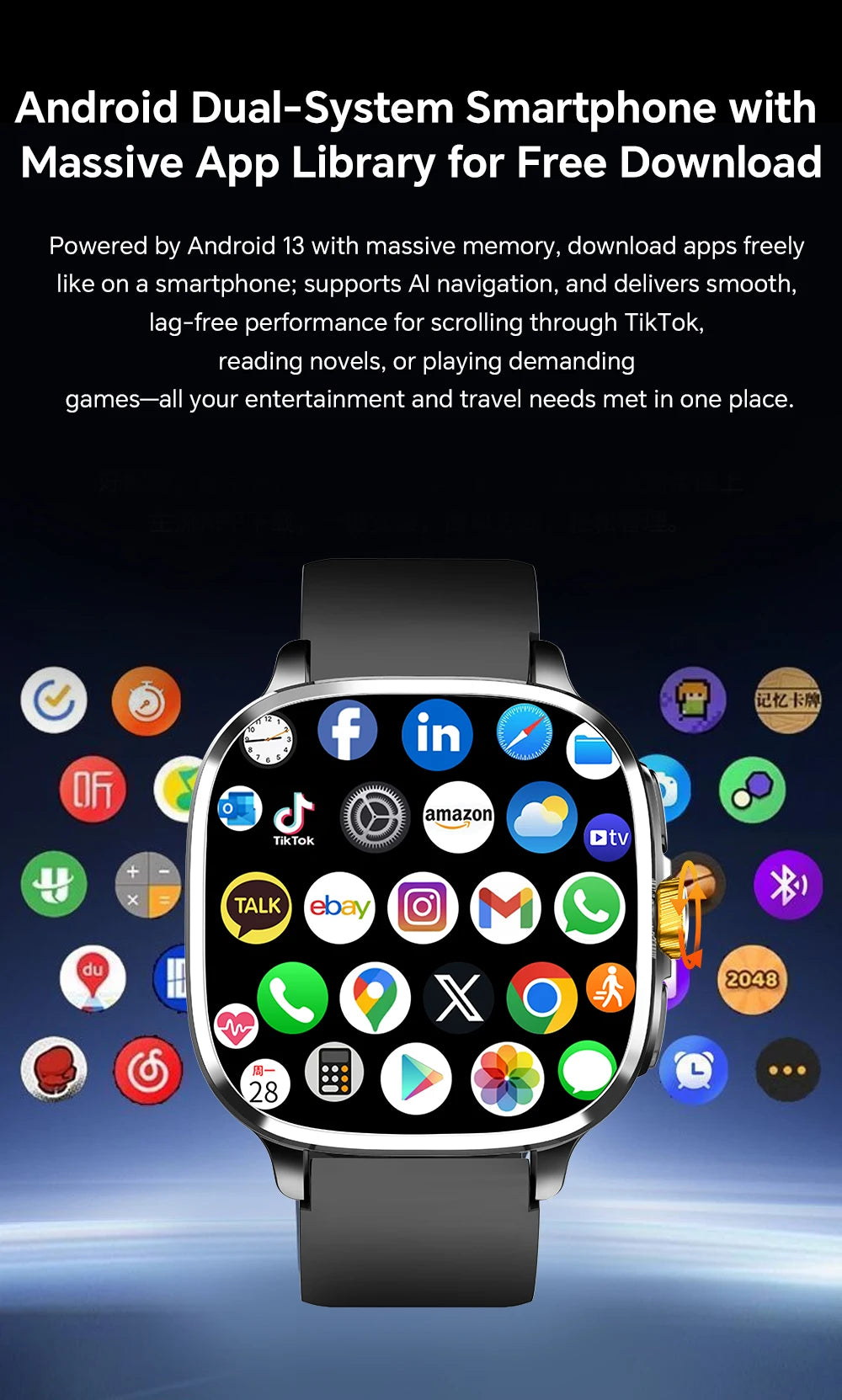 New Android 13.0 Cellular Version Smart Watch 5G LTE Smartwatch With 2.4inch Amoled Screen Sim Card Slot Google Play Store GPS
