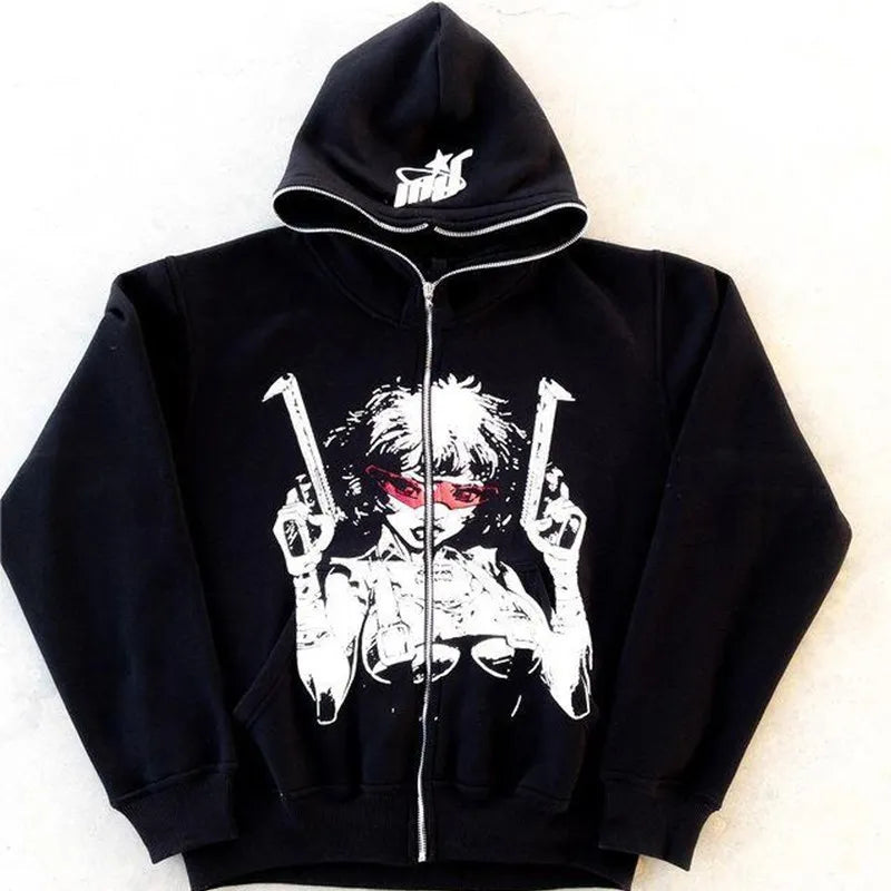 Y2K Cartoon Print Hoodies Women High Street Harajuku Vintage Oversized Sweatshirt