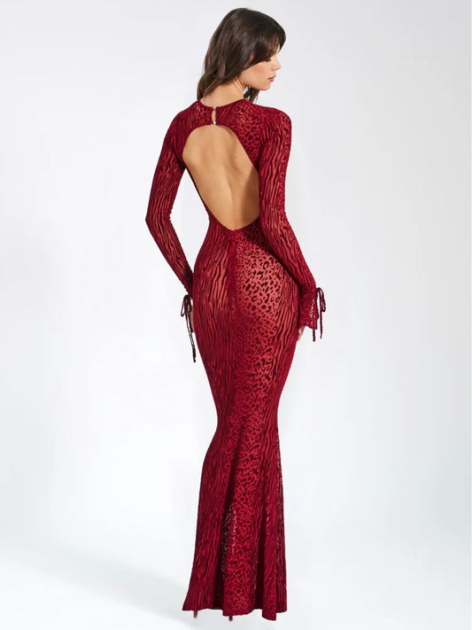Formal attire Dresses: Back Mesh Dress For Women Print Elegant Female