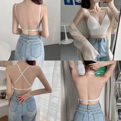 Backless Bra Women Deep V Tube Top Underwear Ice Silk Soft Seamless