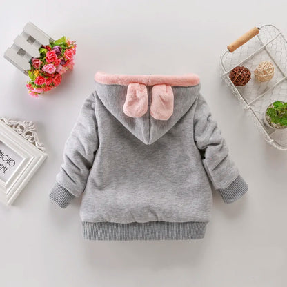 LZH Hoodie Warmth Outfit Warm Coats For children Winter Kids Rabbit Knitted High Collar Plush Top clothes Girls From 2-7 Years