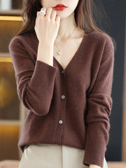 Women's Sweater Spring Autumn Cardigans V-neck Single Breasted Short Slim