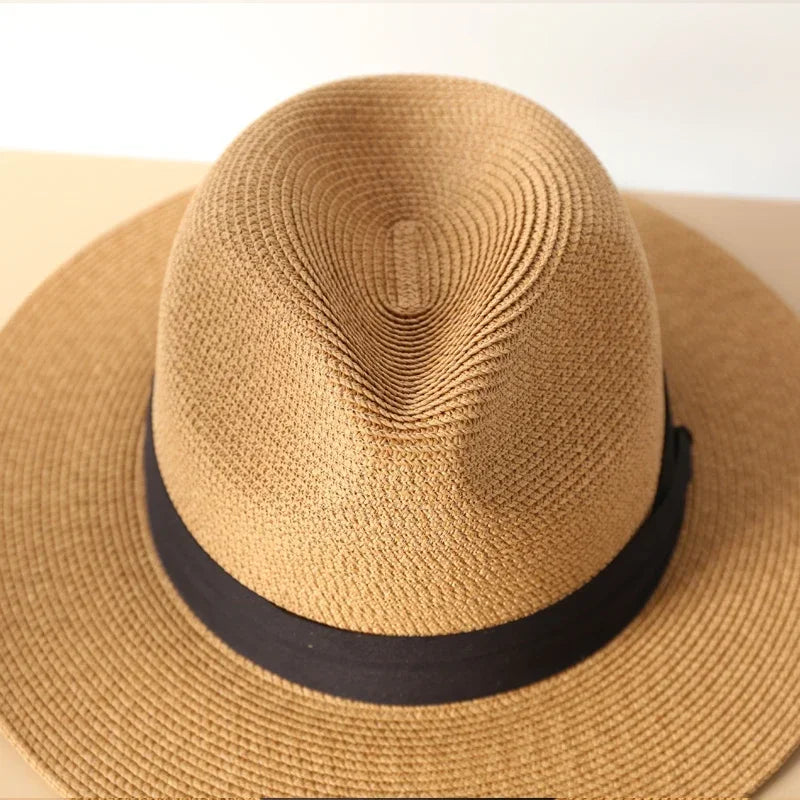 Big Size XL 63cm Travel Panama Jazz Straw Hat Summer Sun Hats for Women Men Wedding  Wide Brim Fedora Straw Beach Hat UV UPF 50+
