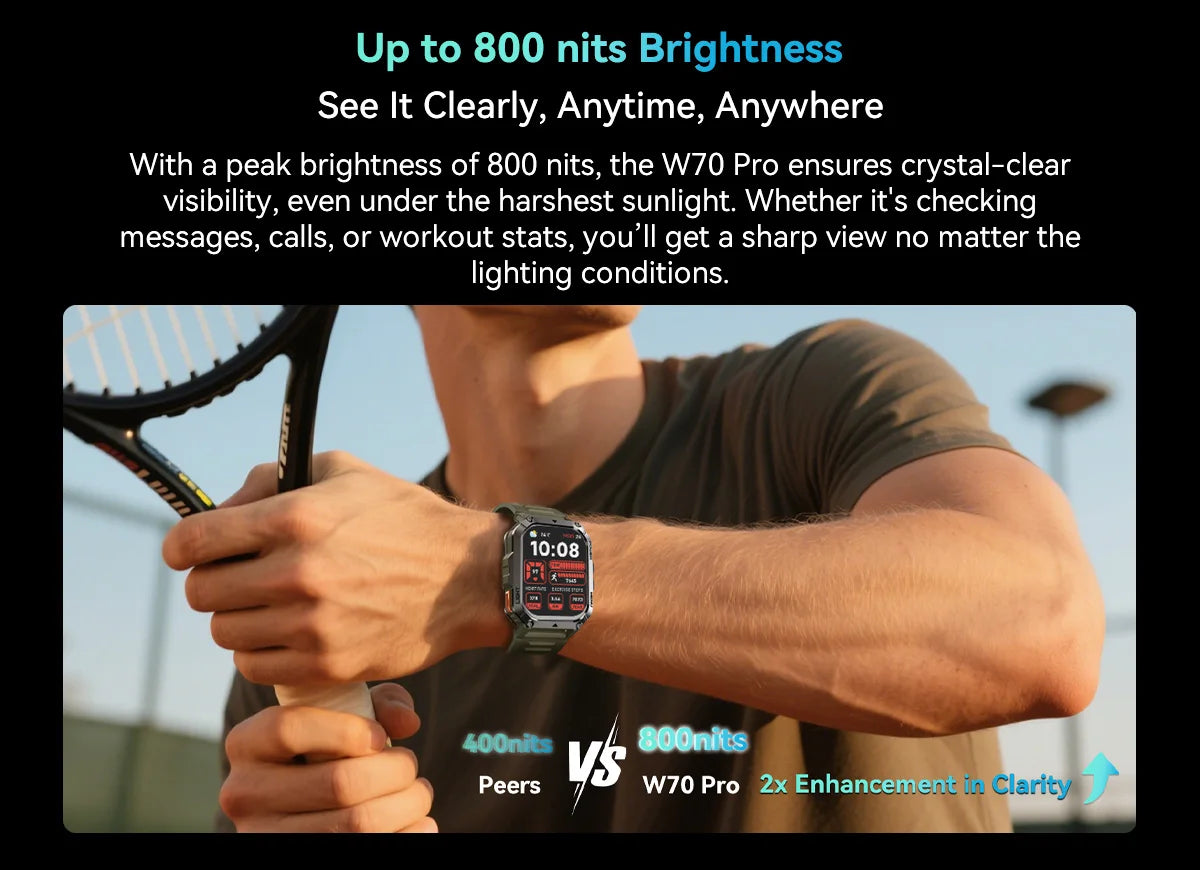 Blackview W70 Pro Sports Fitness Smart Watch 2.01 Screen Bluetooth Talking Watch LED Flashlight Outdoor Smart Watch With Compass