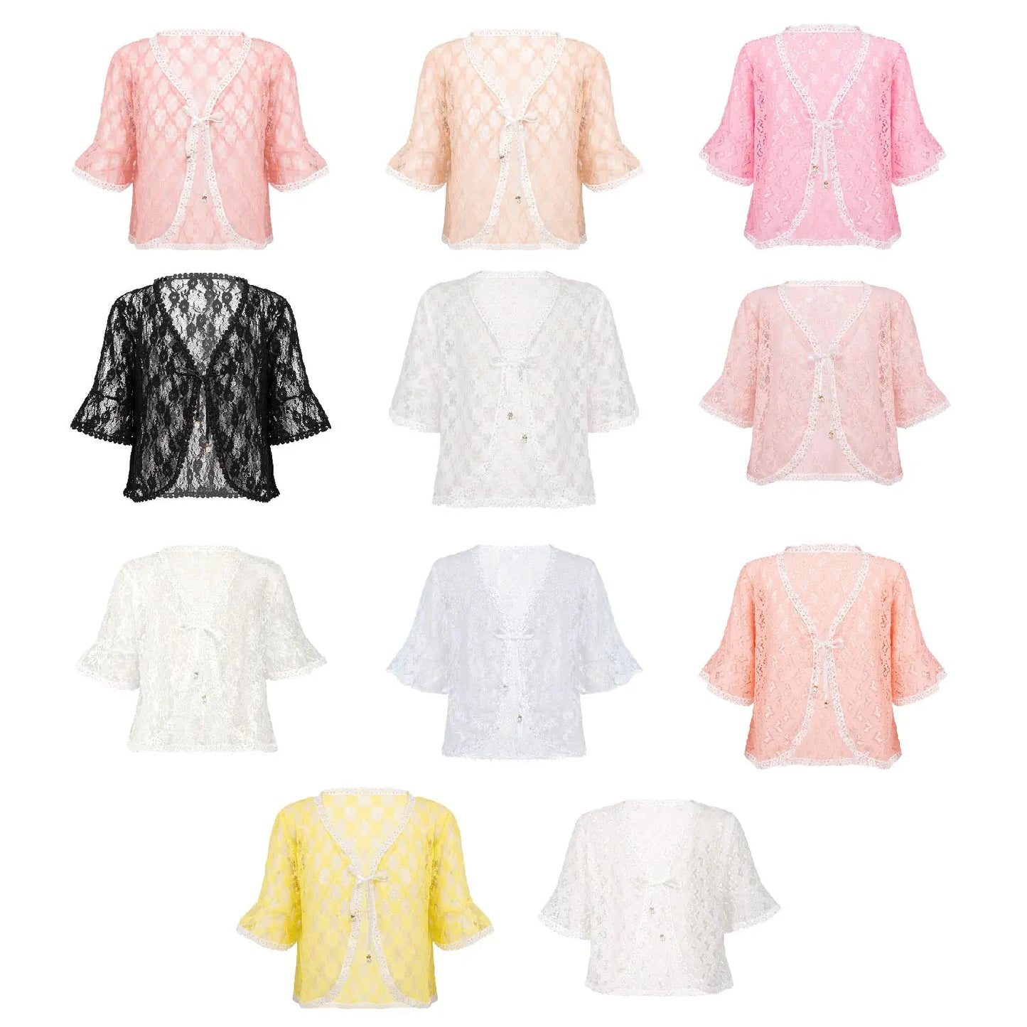 Girl's Cardigan Short Sleeve Jacket Thin Children Shawl Bolero Lace Hollow Floral Coat