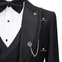 Cenne Des Graoom Elegant Suits for Men Black Tuxedo Jacket Vest Pants with Bowtie 4pcs Set Ceremony Wedding Dress Grooms