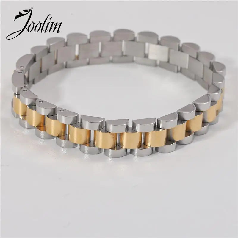 Joolim Jewelry Wholesale Waterproof&No Fade Fashion Chunky Watchband Adjustable Stainless Steel Bracelet High End PVD for Women