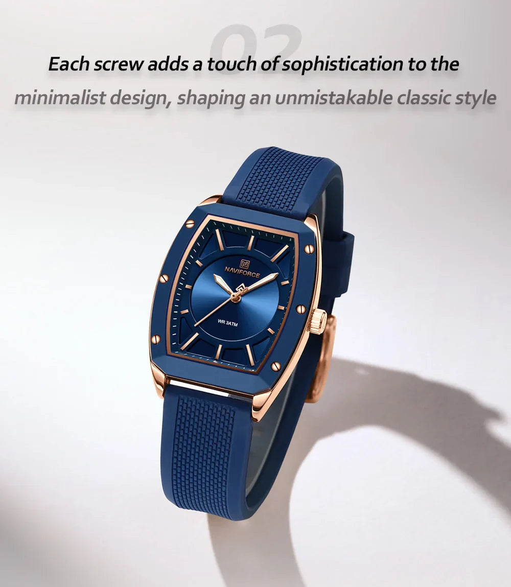 NAVIFORCE Top Brand Women Tonneau Watches Fashion Ladies Quartz Watch Silicone Strap Gift Female Wristwatch Relojes Para Mujer