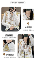 Spring And Autumn Wool Coat Jacket Women's Long Sleeve Wide V-Neck Printed