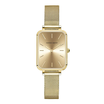 Square Women Stainless Steel Mesh Strap Watch Fashion Japanese Movement Rose Gold Simple Leisure Fashion Hannah Martin Watches
