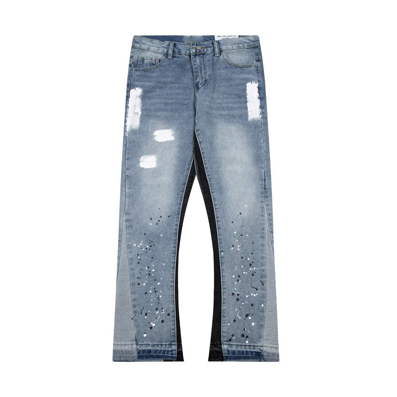 Contra Color Graffiti Painted Pantalones Hombre Baggy Jeans for Men Frayed