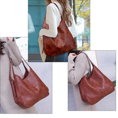 Vintage Women's Bag Leather Large Capacity Marble Grain Women's Shoulder Bag