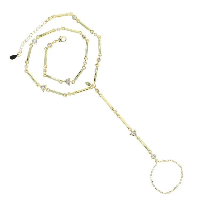 2025 New Micro Pave Clear CZ Tassel Hand Chain Bracelet Gold Color With Round CZ Station Double Chain Fashion Women Jewelry