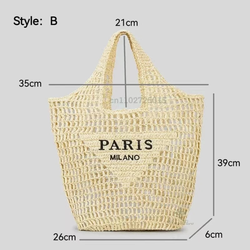 Women Fashion Striped Summer Beach Straw Knitting Shoulder Bag Hollow Out