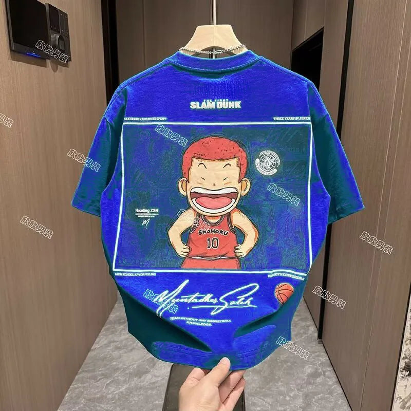 【M-8XL】Men's Oversized Tee Casual Loose Japanese anime slam dunk Printed T-shirt Suitable Men Women