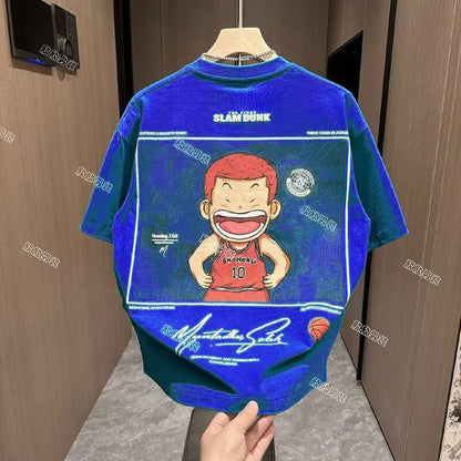 【M-8XL】Men's Oversized Tee Casual Loose Japanese anime slam dunk Printed T-shirt Suitable Men Women