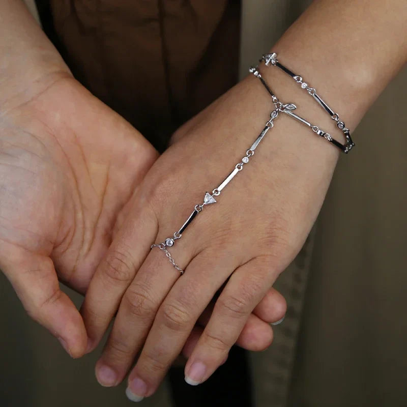 2025 New Micro Pave Clear CZ Tassel Hand Chain Bracelet Gold Color With Round CZ Station Double Chain Fashion Women Jewelry