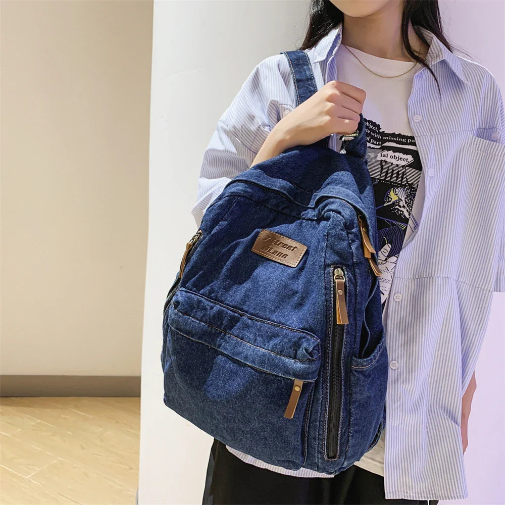 Denim Fashion Backpacks for School Trend Student Jeans Bag Multi Pockets Large Capacity Rucksack Mochila De Escola Feminina 2023