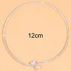 Fashion Rhinestone Heart Collar Choker Necklace for Women Simple Open Collar