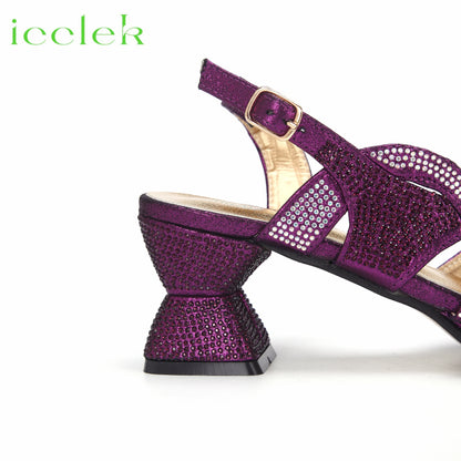 2024 New Arrival Purple Color Peep Toe Ladies Shoes Matching Bag Set For Mature Women Luxury Wedding Pump