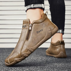 Men Leather Shoes Luxury Designer Slip on Loafers Ankle Casual Boots