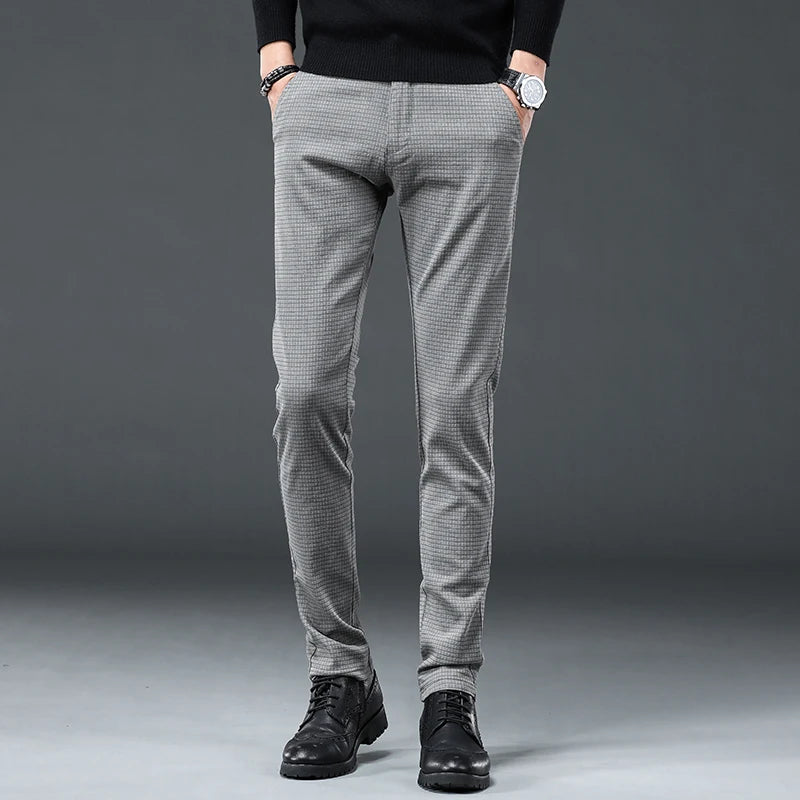 Autumn Winter Business Suit Pants Men's Elastic Waist Casual Trousers