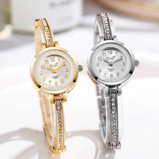 Women's round dial Arabic numeral small dial steel belt chain quartz watch