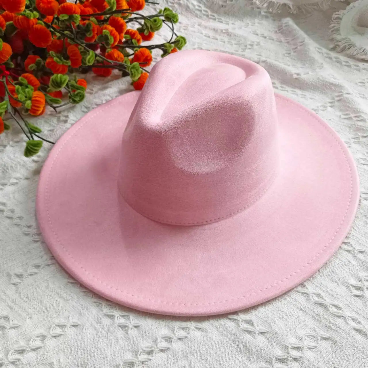 Vegan Suede Fedora Rancher Hats Blank Hats for Burning Multicolor teardrop shaped Top 9.5cm Brim Unisex Jazz Hat Church Hat