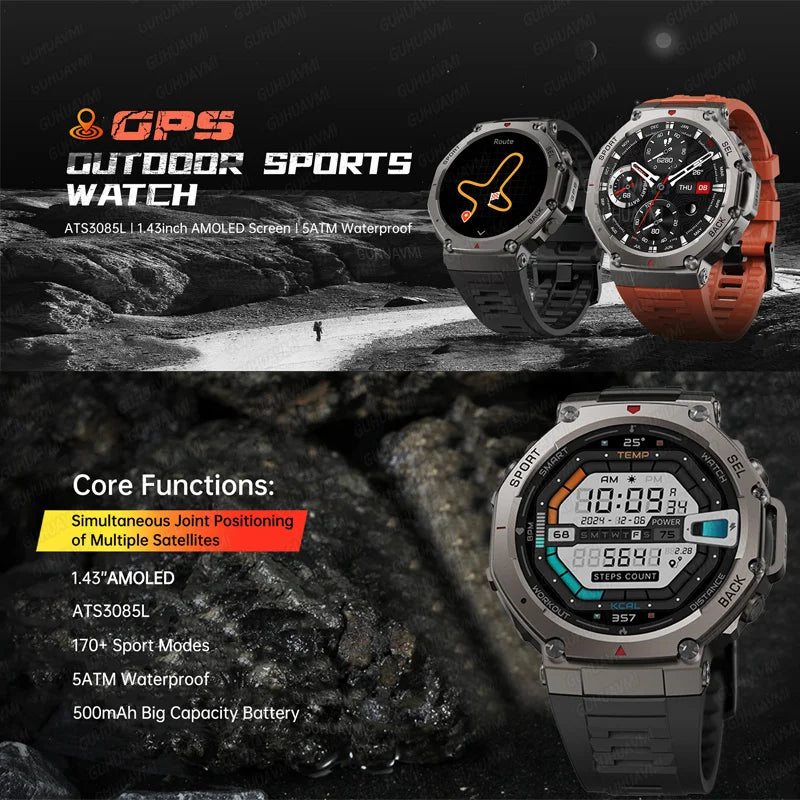 T-Rex 3 GPS Smart Watch 10ATM Waterproof Built-in Dual-band GNSS Compass Military Sport Smartwatch Men 2025 New For Xiaomi Ultra