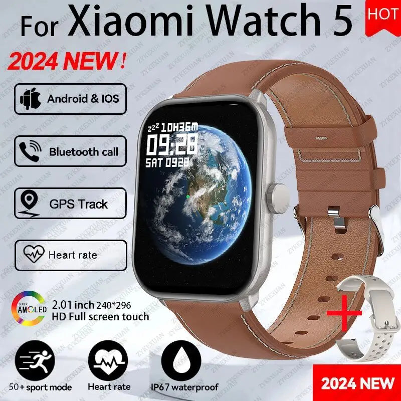 New BOXUXING Watch 5 Global Version Men Women HD AMOLED Screen Heart Rate Bluetooth Call GPS Track Waterproof Sports Smart Watch