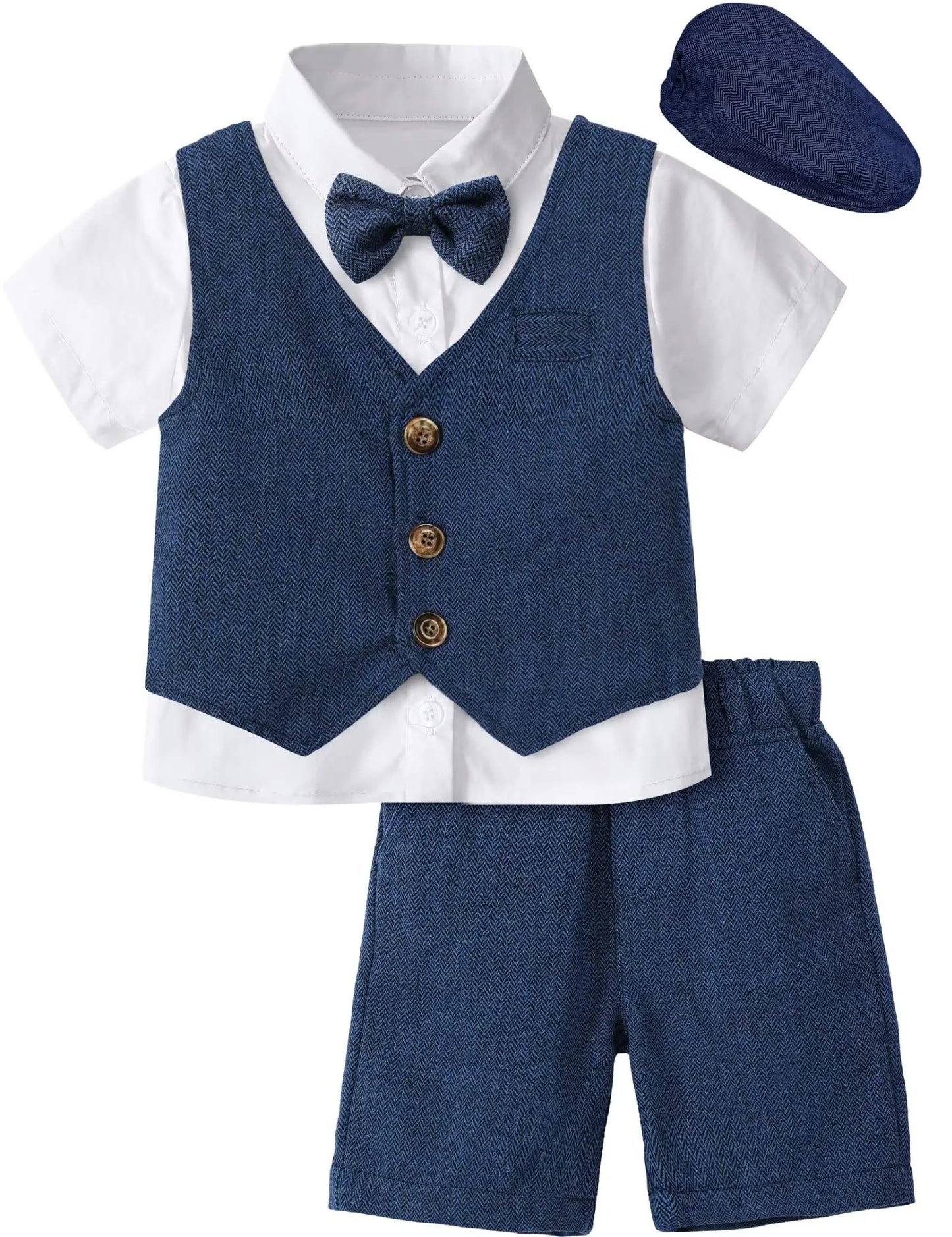 Kids Boy Clothes Set Formal Wedding Outfit Birthday Suit Little Gentleman Clothing Toddler Outfits with Beret Hat