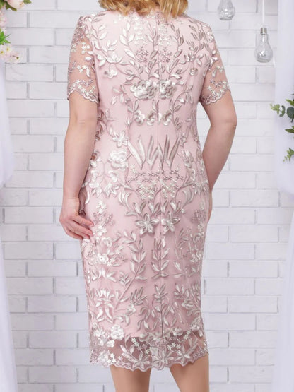 4xl 5xl Plus Size Summer Dresses for Wedding Guest Women's Short Sleeve Lace Floral Elegant Bodycon Formal Party Dresses